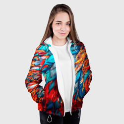 Куртка с принтом Перья для женщины, вид на модели спереди №3. Цвет основы: белый