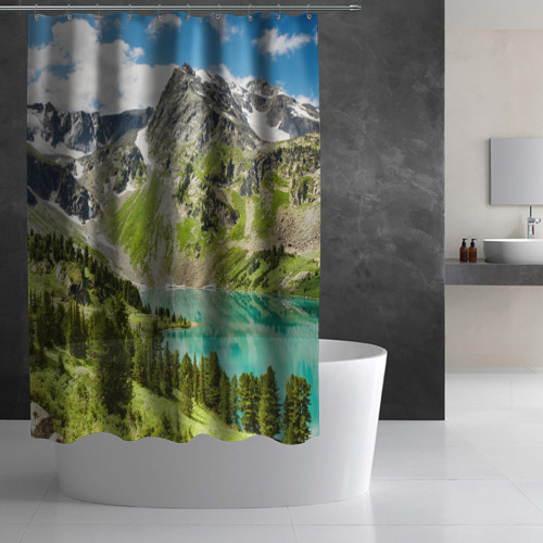 Штора 3D для ванной Озеро в горах - фото 3