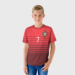 Футболка с принтом Роналду сборная Португалии для ребенка, вид на модели спереди №2. Цвет основы: белый
