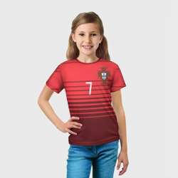Футболка с принтом Роналду сборная Португалии для ребенка, вид на модели спереди №3. Цвет основы: белый