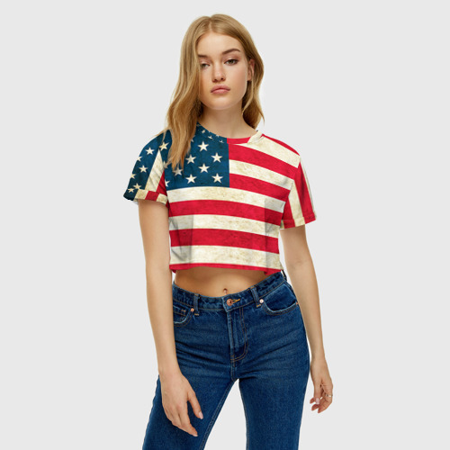 Женская футболка Crop-top 3D США, цвет 3D печать - фото 3