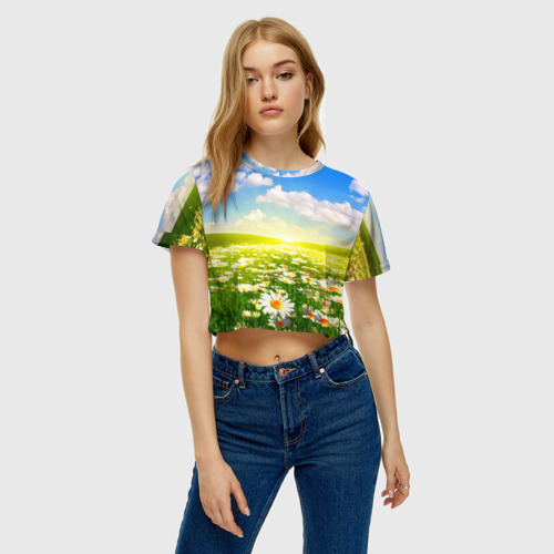 Женская футболка Crop-top 3D Ромашки - фото 4