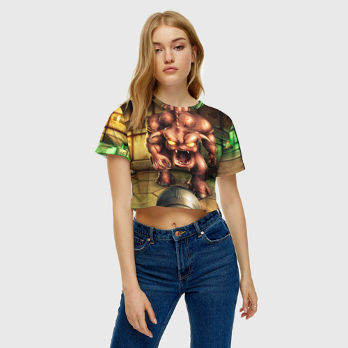 Женская футболка Crop-top 3D DOOM classic, цвет 3D печать - фото 3