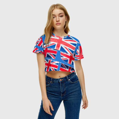 Женская футболка Crop-top 3D Британские флаги, цвет 3D печать - фото 4