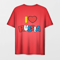Футболка с принтом Я люблю Россию надпись на английском языке для мужчины, вид сзади №1. Цвет основы: белый