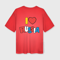Футболка с принтом Я люблю Россию надпись на английском языке для женщины, вид сзади №1. Цвет основы: белый