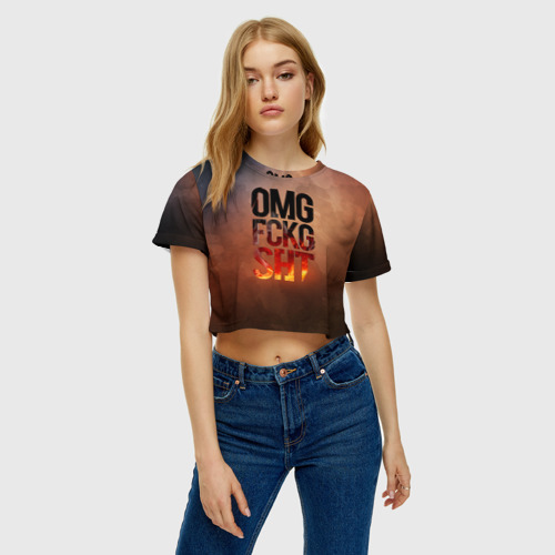 Женская футболка Crop-top 3D OMG FCKG SHT, цвет 3D печать - фото 3