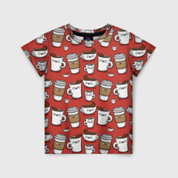 Детская футболка 3D Веселые чашки кофе