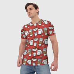 Мужская футболка 3D Веселые чашки кофе - фото 2