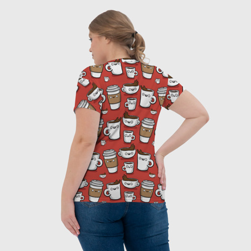 Женская футболка 3D Веселые чашки кофе, цвет 3D печать - фото 7