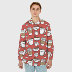 Мужская рубашка oversize 3D Веселые чашки кофе - фото 2