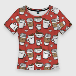 Женская футболка 3D Slim Веселые чашки кофе