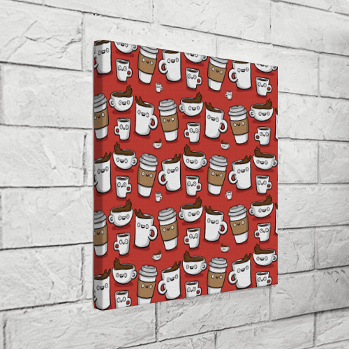 Холст квадратный Веселые чашки кофе, цвет 3D печать - фото 3