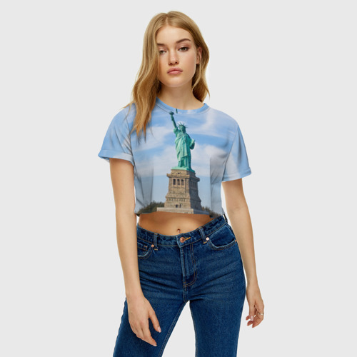 Женская футболка Crop-top 3D Статуя свободы, цвет 3D печать - фото 3