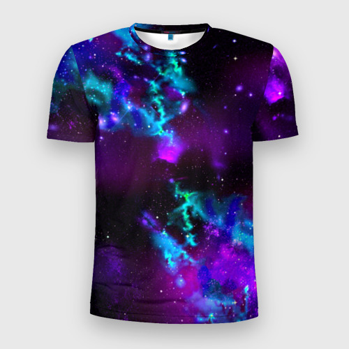Мужская футболка 3D Slim с принтом Звездное небо, вид спереди #2