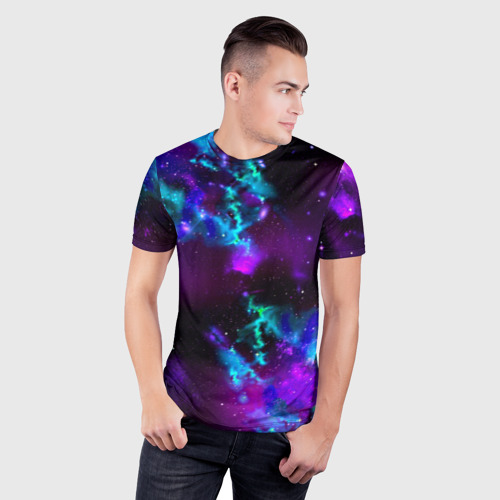 Мужская футболка 3D Slim с принтом Звездное небо, фото на моделе #1