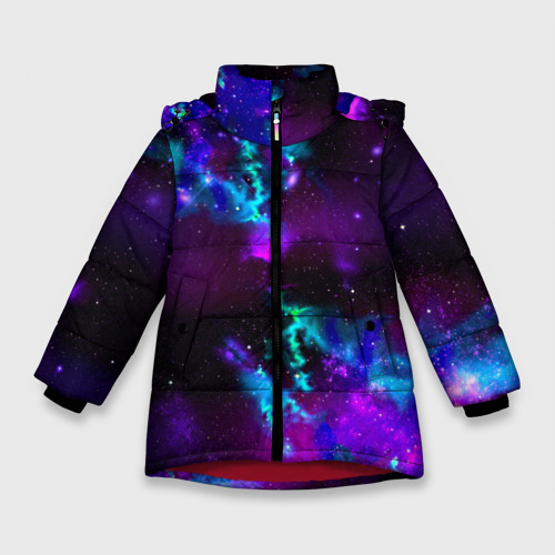Зимняя куртка для девочек 3D с принтом Звездное небо, вид спереди #2