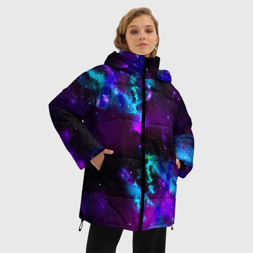 Женская зимняя куртка 3D с принтом Звездное небо, фото на моделе #1