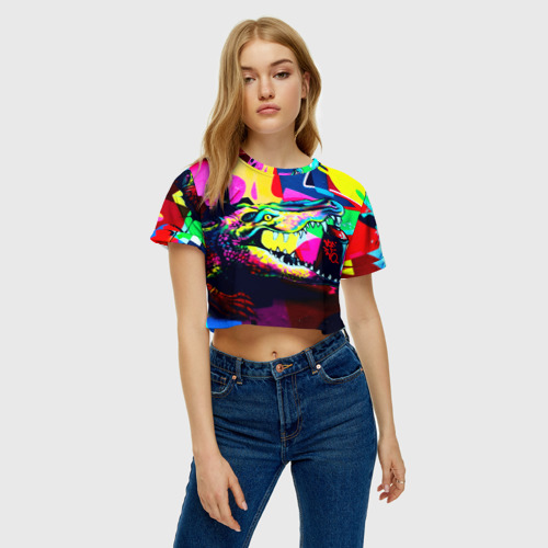 Женская футболка Crop-top 3D Крокодил, цвет 3D печать - фото 3