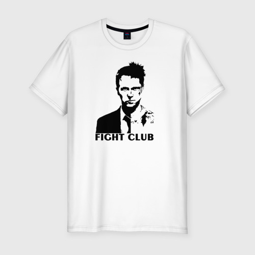 Мужская приталенная футболка из хлопка с принтом Бойцовский клуб fight club, вид спереди №1