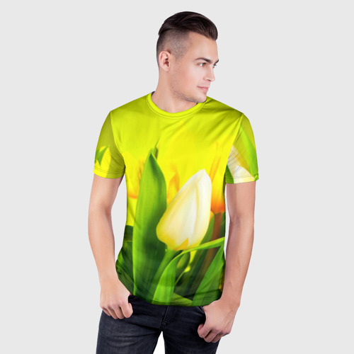 Мужская футболка 3D Slim Тюльпаны, цвет 3D печать - фото 3