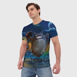 Мужская футболка 3D Тоторо прыгает по воде - фото 2