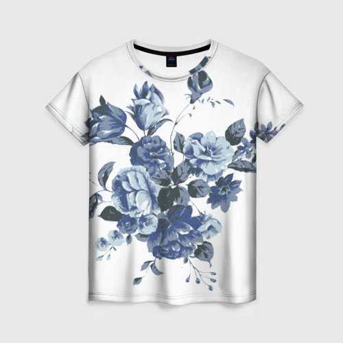 Женская футболка 3D Синие цветы, цвет 3D печать