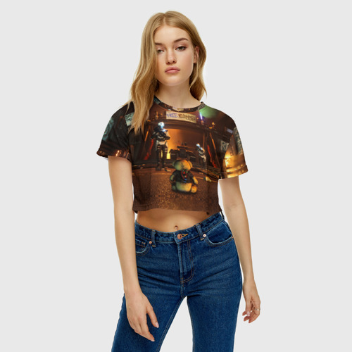 Женская футболка Crop-top 3D Bear, цвет 3D печать - фото 3