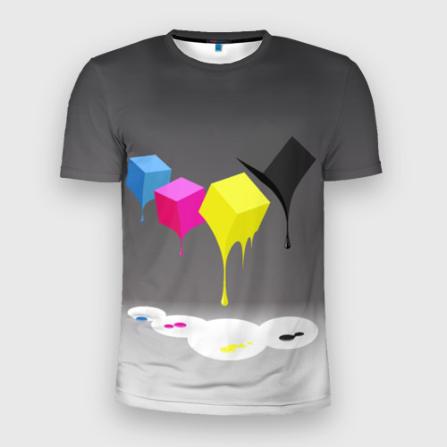 Мужская футболка 3D Slim Краски-кубики
