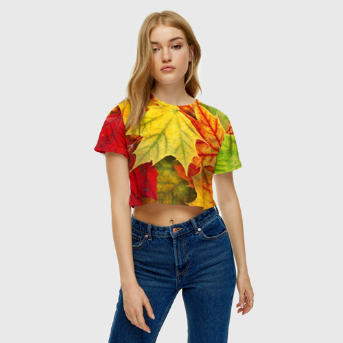 Женская футболка Crop-top 3D Кленовые листья, цвет 3D печать - фото 3