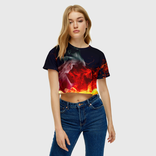 Женская футболка Crop-top 3D Огонь, цвет 3D печать - фото 4