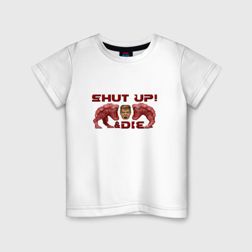 Детская футболка хлопок Shut up! (пиксель арт), цвет белый