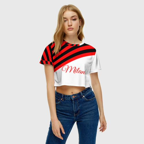 Женская футболка Crop-top 3D AC Milan, цвет 3D печать - фото 3