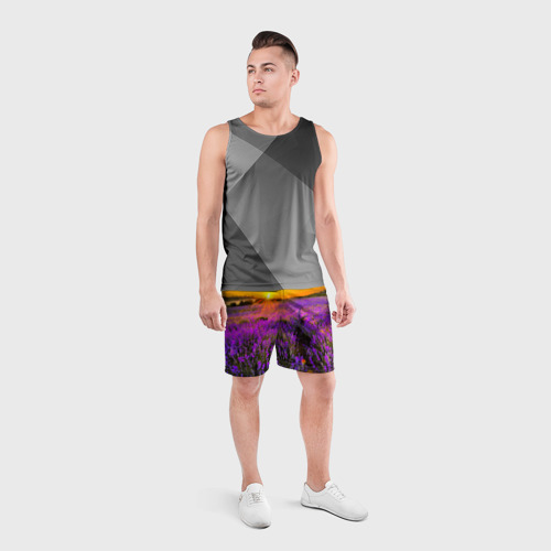 Мужские шорты спортивные Лавандовое поле, цвет 3D печать - фото 4