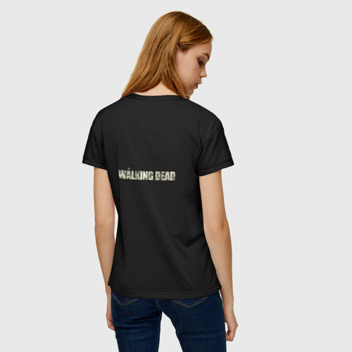 Женская футболка 3D с принтом Ходячий мертвец на фоне героев, вид сзади #2