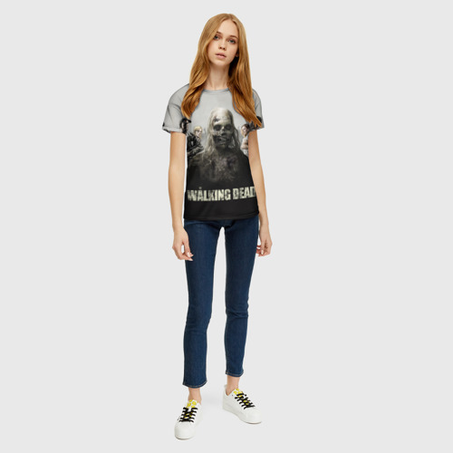 Женская футболка 3D с принтом Ходячий мертвец на фоне героев, вид сбоку #3