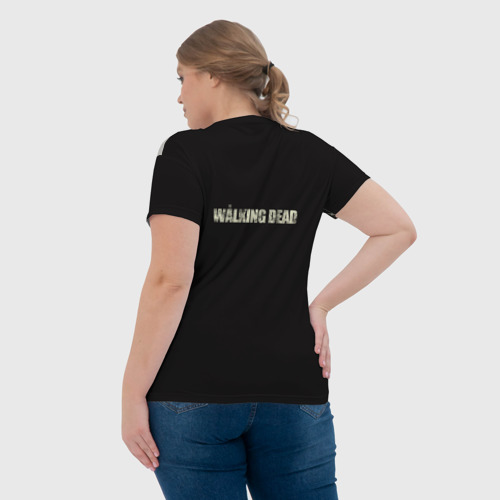 Женская футболка 3D с принтом Ходячий мертвец на фоне героев, вид сзади #2