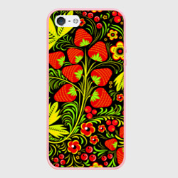 Чехол для iPhone 5/5S матовый Роспись Хохлома с клубникой-земляникой
