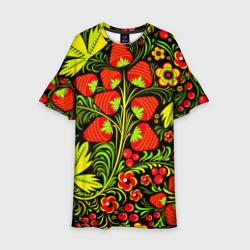 Детское платье 3D Роспись Хохлома с клубникой-земляникой