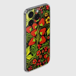 Чехол для iPhone 16 Pro Max силиконовый с защитой камеры Роспись Хохлома с клубникой-земляникой - фото 2