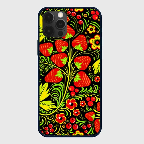 Чехол для iPhone 12 Pro Max Роспись Хохлома с клубникой-земляникой