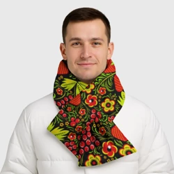 Шарф-пуховик 3D Роспись Хохлома с клубникой-земляникой - фото 2