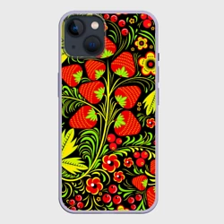 Чехол для iPhone 14 Роспись Хохлома с клубникой-земляникой
