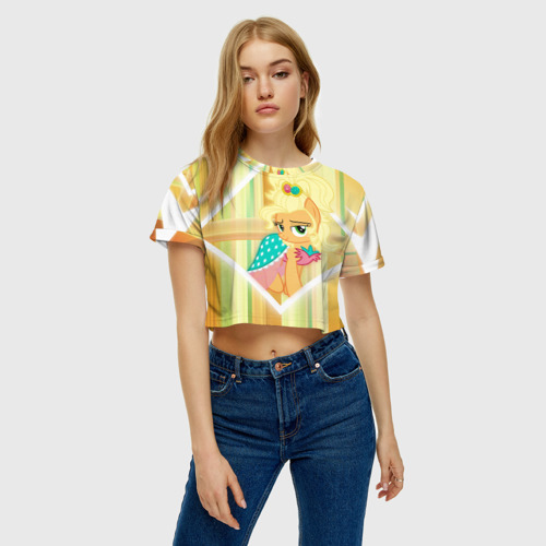 Женская футболка Crop-top 3D Yellow, цвет 3D печать - фото 3