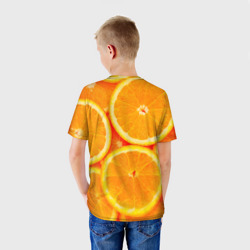 Футболка с принтом Апельсины для ребенка, вид на модели сзади №2. Цвет основы: белый