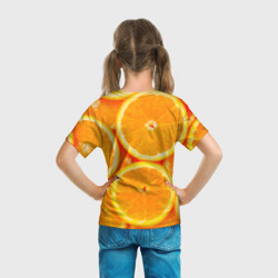 Футболка с принтом Апельсины для ребенка, вид на модели сзади №3. Цвет основы: белый