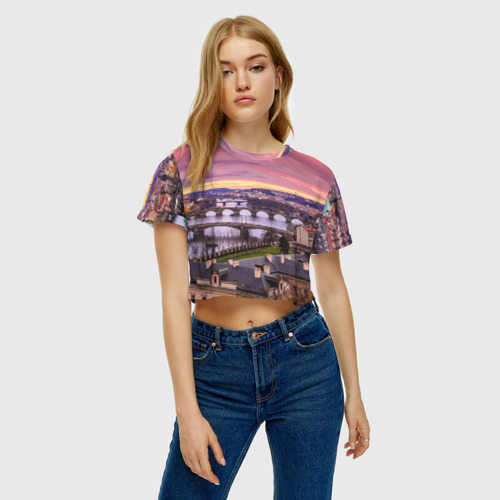 Женская футболка Crop-top 3D Прага Чехия, цвет 3D печать - фото 3