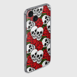 Чехол для iPhone 15 силиконовый с защитой камеры Черепа в розах - фото 2