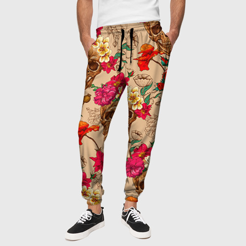 Мужские брюки 3D Черепа в цветах, цвет 3D печать - фото 4