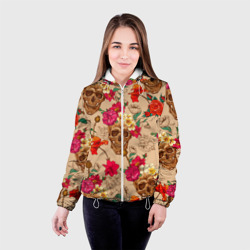 Женская куртка 3D Черепа в цветах - фото 2
